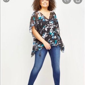 Lane Bryant Chiffon Top18/20 tassels blue & black